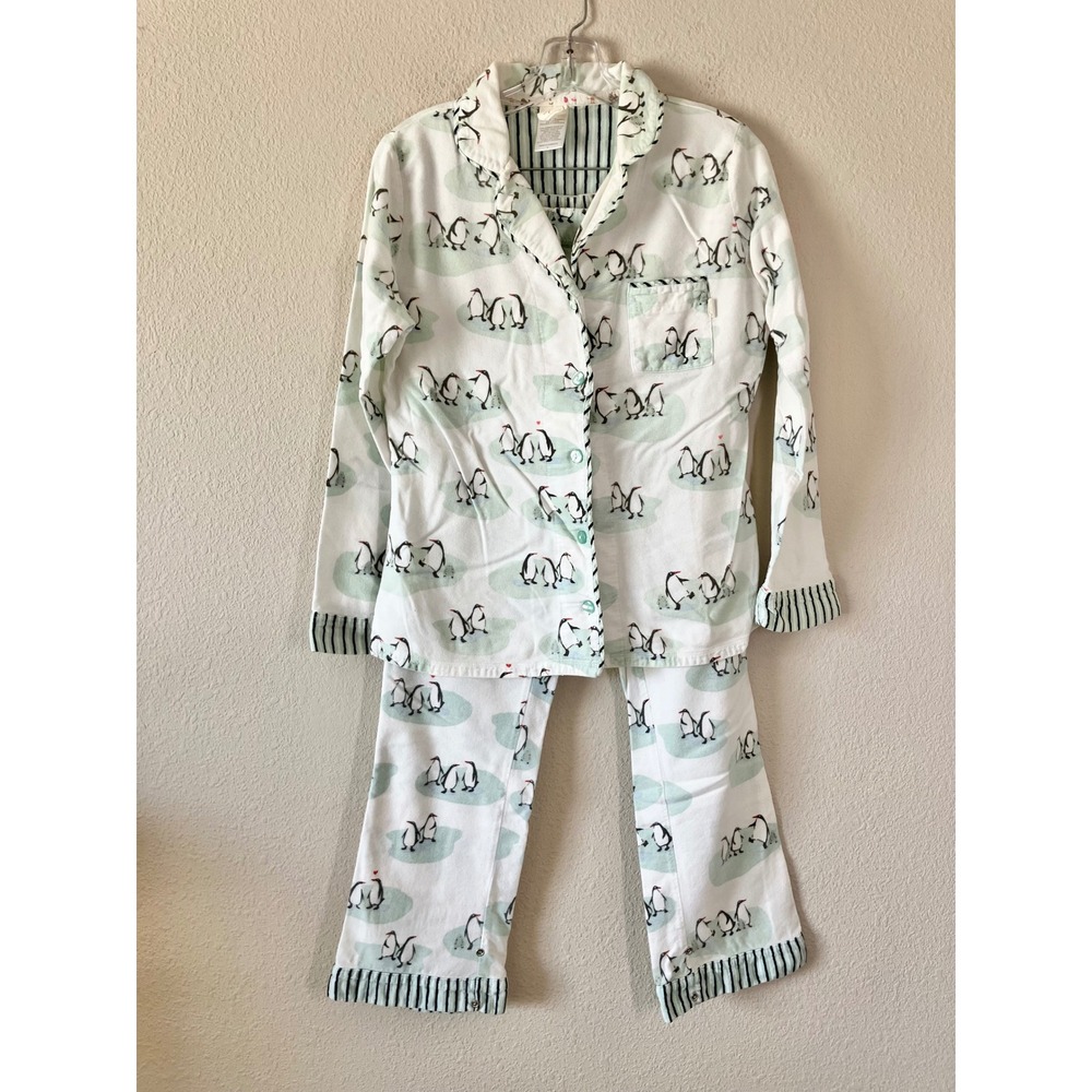 MUNKI MUNKI Penguin Flannel Pajamas Small Winter Holiday Sleepwear Set White